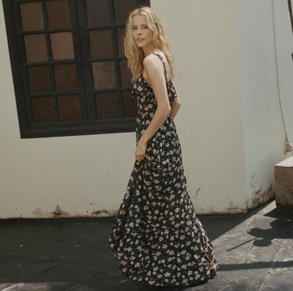 RARE DOEN Whitney Dress M Black Anemone Floral Archive Maxi Dress